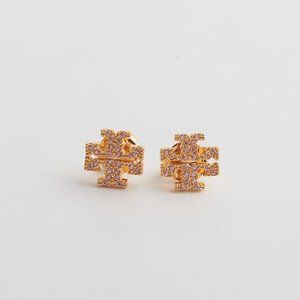 Tory Burch T Logo Pink Crystal Studs
